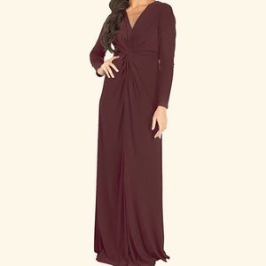 Burgundy/maroon long sleeve formal/bridesmaid/prom plus size floor length dress